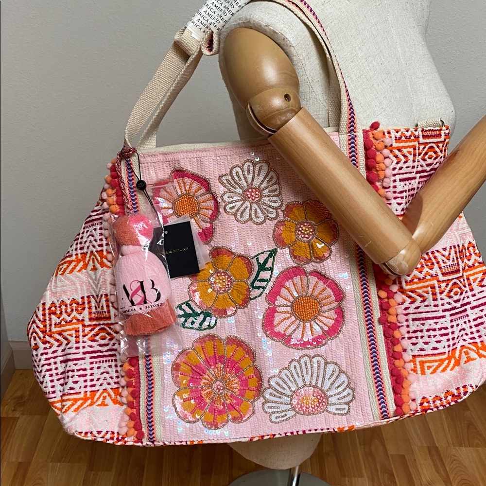 America $ Beyond Vibrant Floral Embroidered Tote Bag and pouches (3)